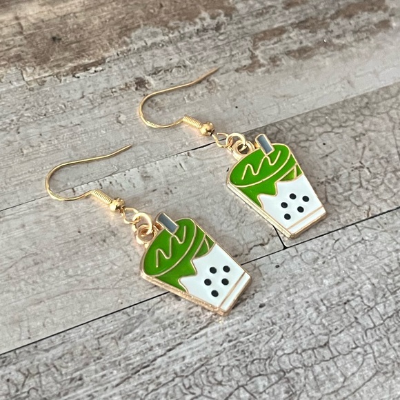 NWT Boba Tea enamel and gold drop earrings new with tags trending - Picture 1 of 5